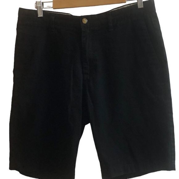 Volcom Stone Shorts‎ Black Corpo Chino Flat Front Pockets Casual Comfort Size 33 - Picture 1 of 4